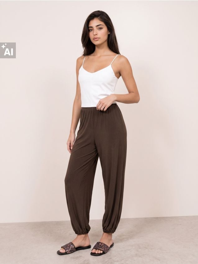 Sinsay - Pantaloni jogger - maro-închis