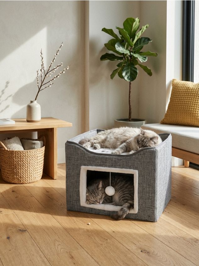 Sinsay - Căsuță pliabilă pentru pisici cu jucărie - gri deschis