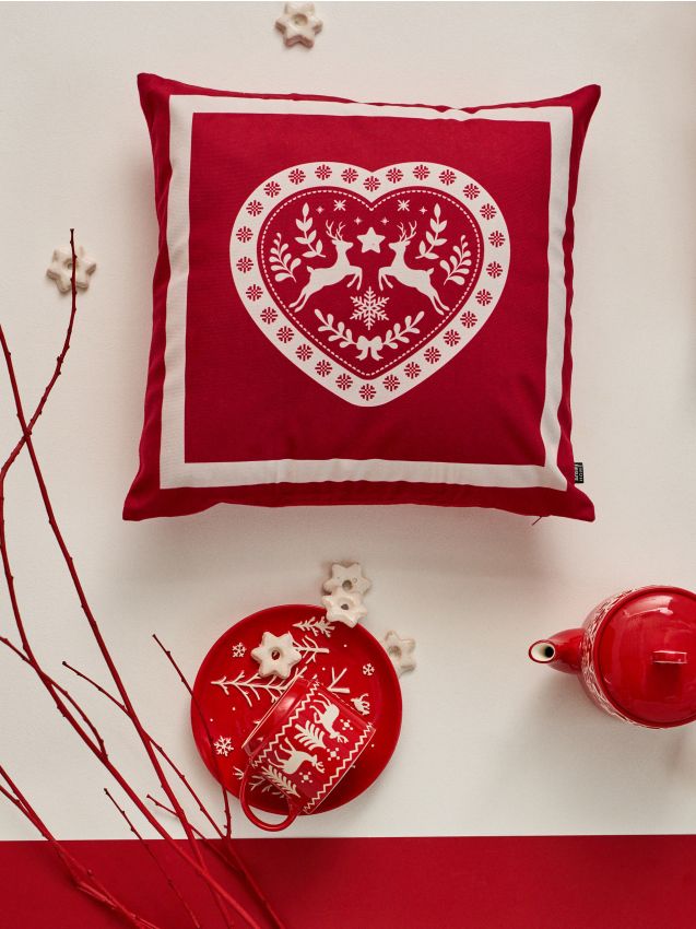 Sinsay - Vianočný dekoratívny obliečka na vankúš s motívom sobov - červená