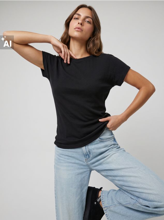 Sinsay - Tricou cu amestec de vâscoză - negru