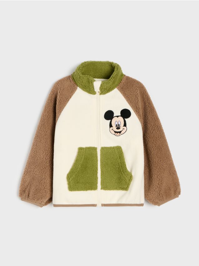 Sinsay - Hanorac din fleece cu fermoar și broderie Mickey Mouse - crem