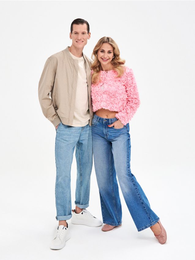 Sinsay - Tričko s prímesou ľanu - krémová