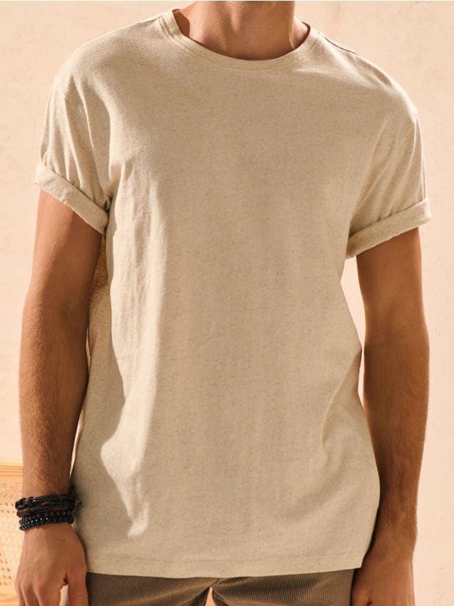 Sinsay - Tričko s prímesou ľanu - krémová