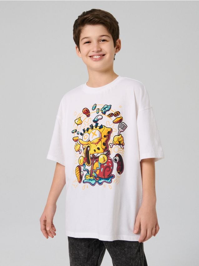Sinsay - Tricou din bumbac cu imprimeu SpongeBob SquarePants - alb