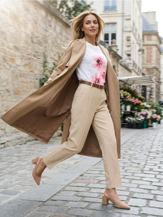 Sinsay - Pantaloni tip țigară cu cusătură pe margine și curea - nude