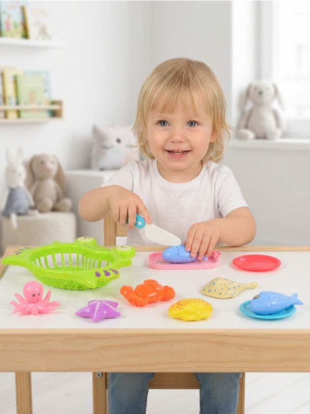 Sinsay - Jucărie – Coș în formă de broscuță cu set de tăiere a fructelor de mare cu arici - multicolor