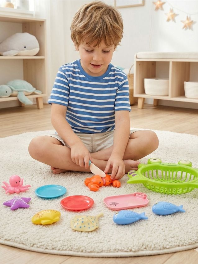 Sinsay - Jucărie – Coș în formă de broscuță cu set de tăiere a fructelor de mare cu arici - multicolor