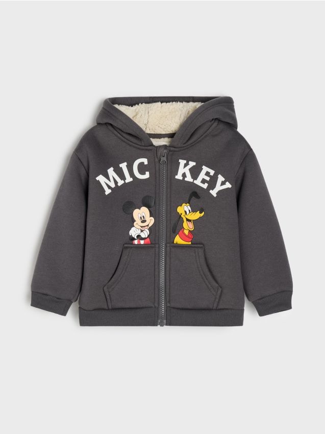 Sinsay - Hanorac cu fermoar și glugă din sherpa Mickey Mouse - gri-închis
