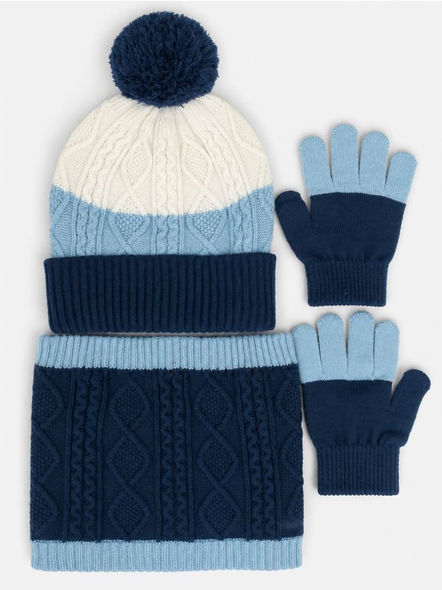 Sinsay - Set cu model torsadat: căciulă cu pompon, guler și mănuși 3 pack - multicolor