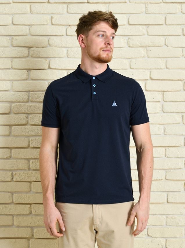 Sinsay - Tricou polo din bumbac - bleumarin