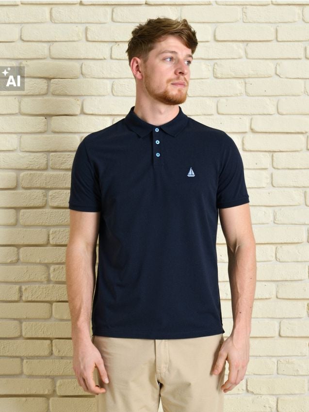Sinsay - Tricou polo din bumbac - bleumarin