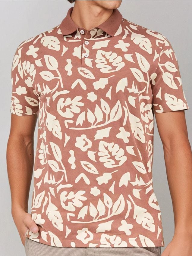 Sinsay - Tricou polo cu imprimeu - carmin