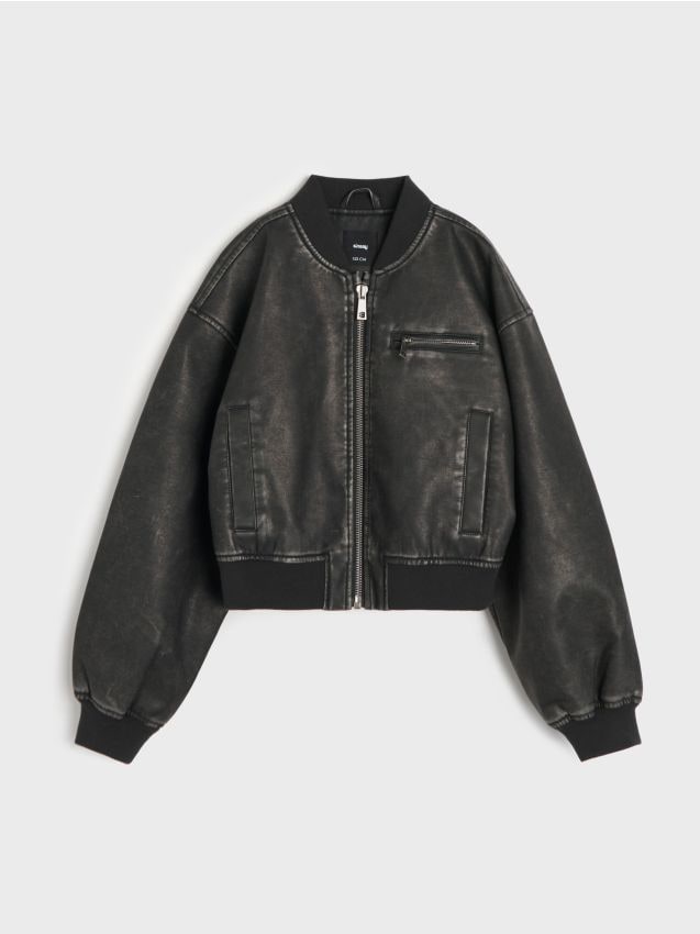 Sinsay - Kurtka bomberka z imitacji skóry - szary