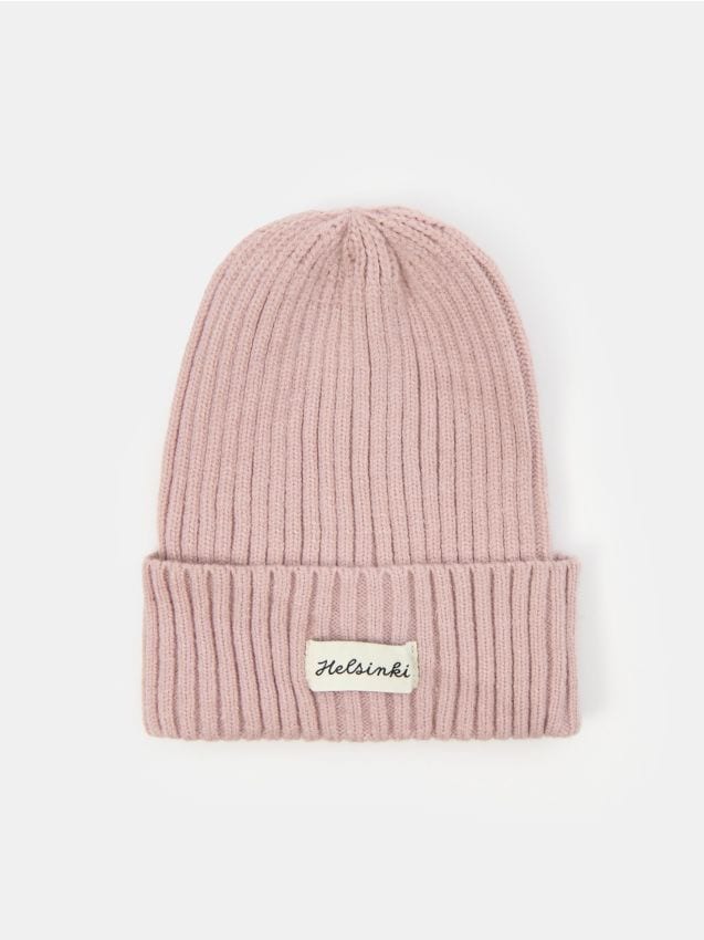 Sinsay - Čiapka beanie z prúžkovaného úpletu - pastelová ružová