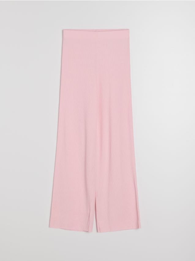 Sinsay - Prążkowane spodnie wide leg - różowy