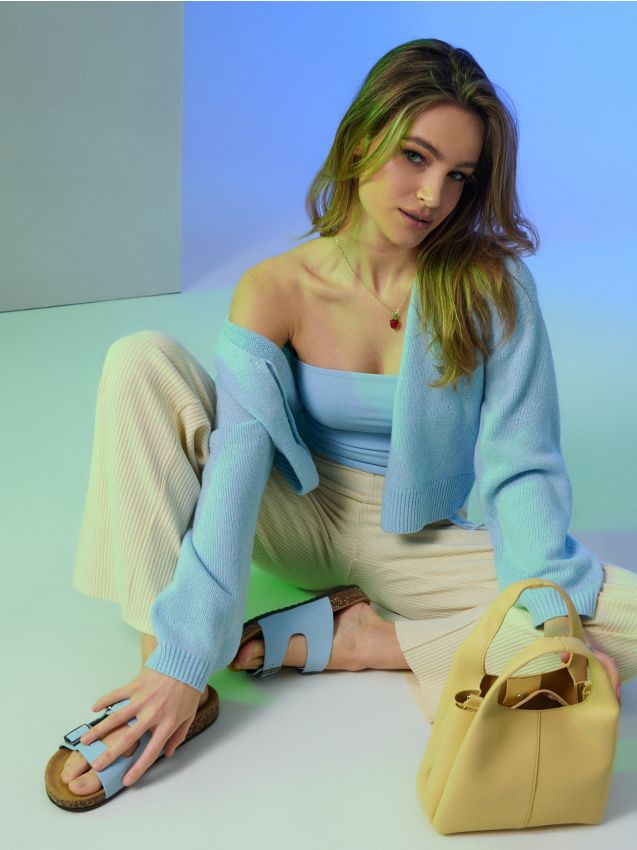 Sinsay - Pantaloni wide leg ribați - galben-deschis