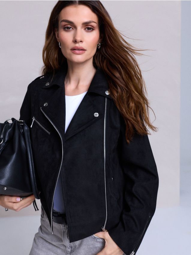 Giacca biker effetto scamosciato - nero
