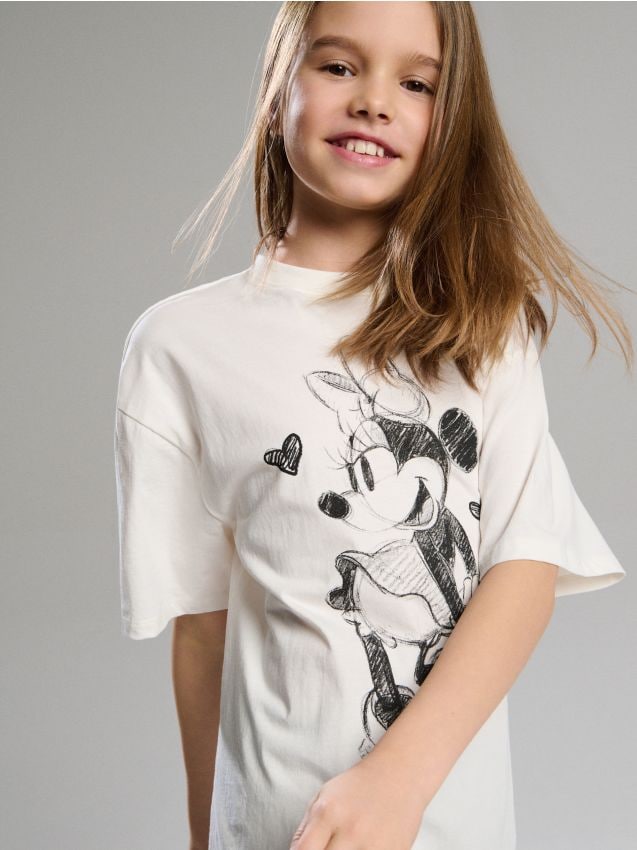 Sinsay - Tricou din bumbac cu imprimeu Minnie Mouse - crem