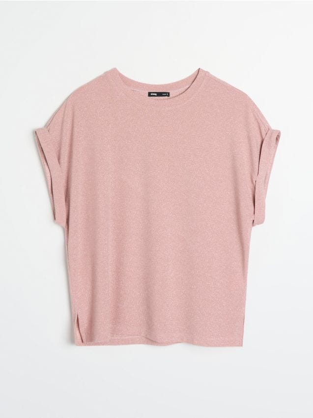 Sinsay - Koszulka z metalizowaną nicią - różowy