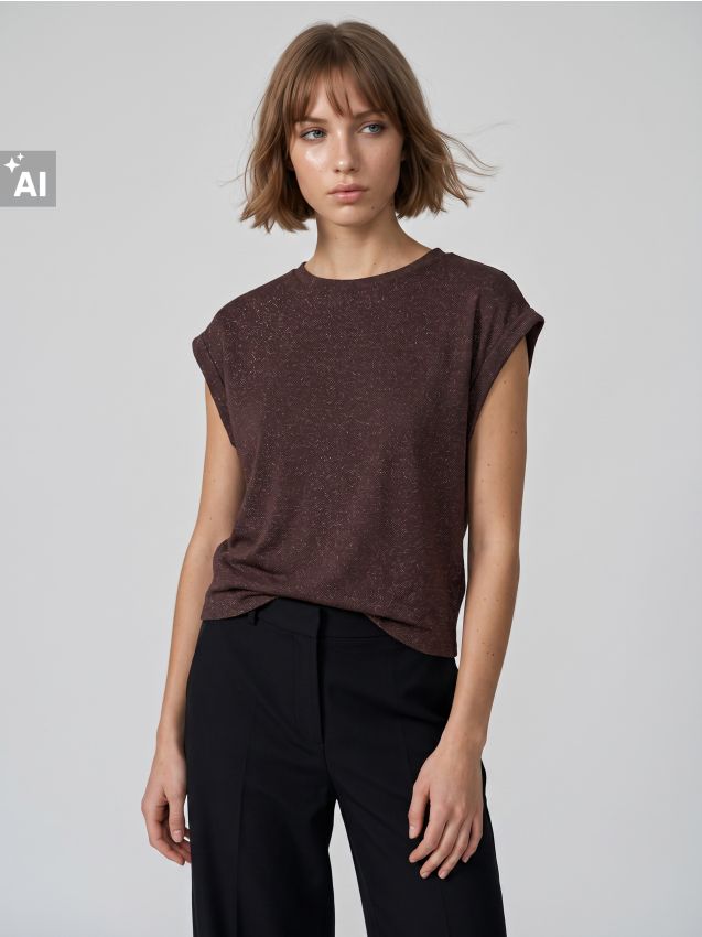 Sinsay - Tricou cu fir metalizat - maro