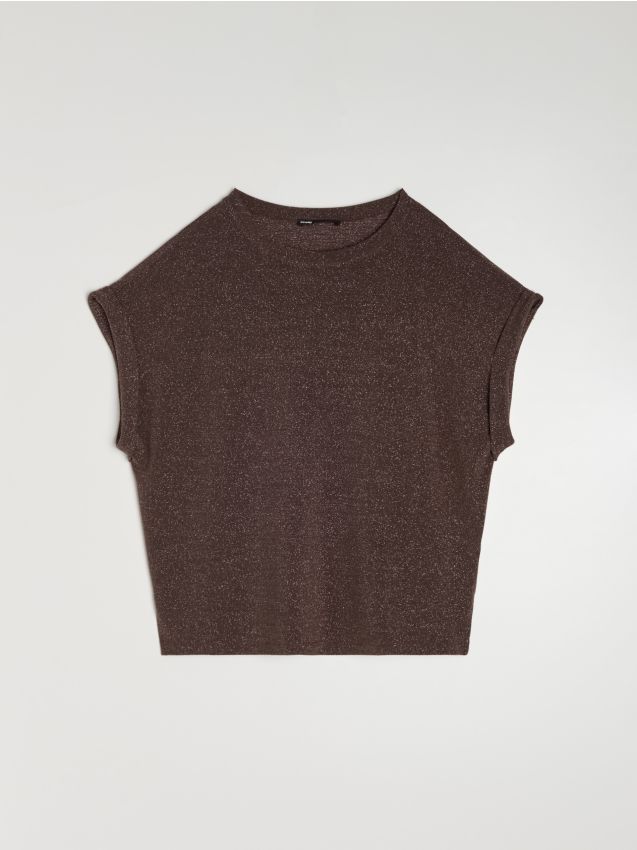 Sinsay - Tricou cu fir metalizat - maro