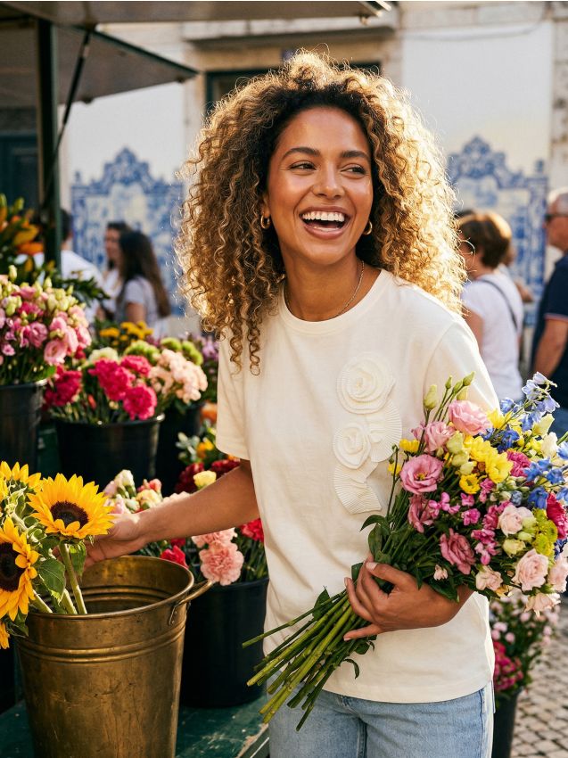 Sinsay - Bawełniana koszulka z aplikacjami 3D - kremowy