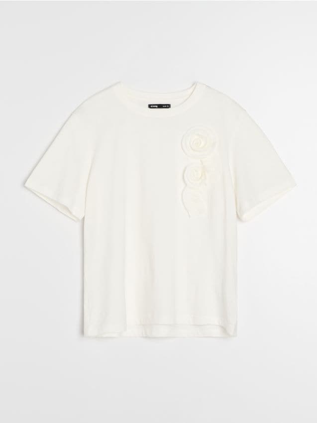 Sinsay - Bavlnené tričko - krémová