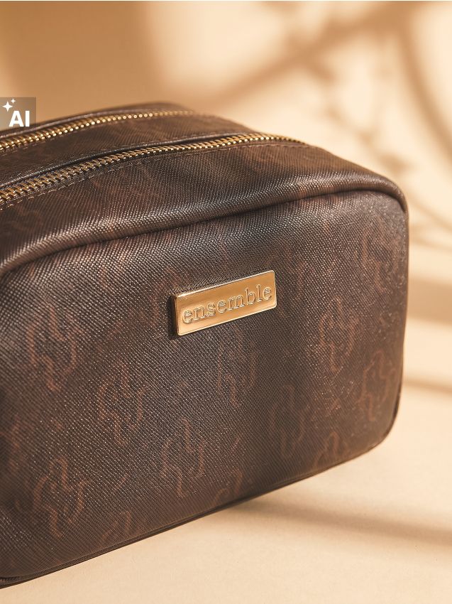 Sinsay - Geantă cosmetică din imitație de piele cu monogramă - multicolor