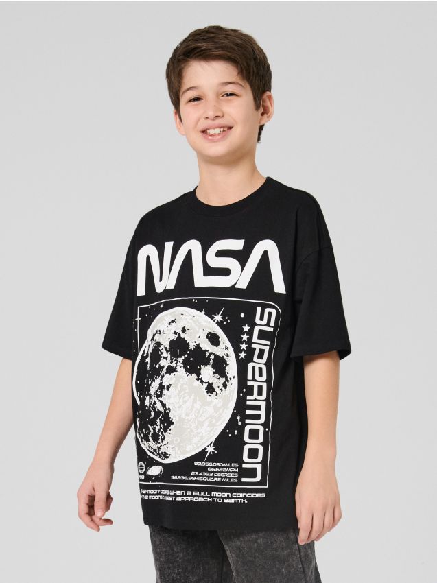 Sinsay - Tricou din bumbac cu mânecă scurtă NASA - negru
