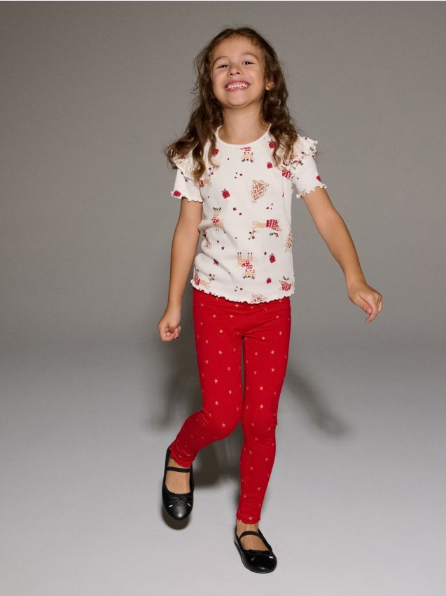 Sinsay - Vianočné legíny so zlatými hviezdičkami - červená