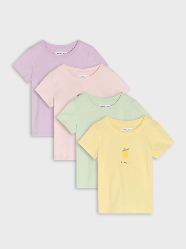 Sinsay - Tricouri din bumbac cu motiv de fructe 4 pack - galben-deschis