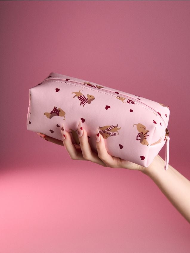 Sinsay - Borsetă cosmetică cu imprimeu de teckel - roz-pastel