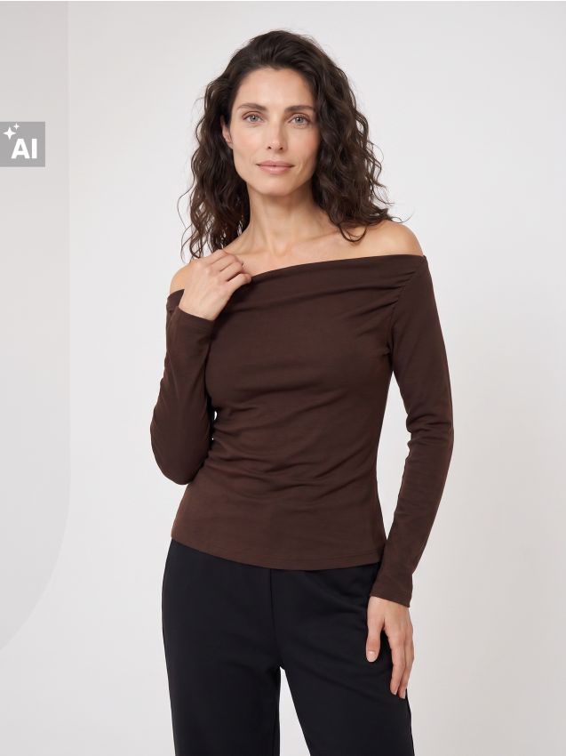 Sinsay - Bluză cu încrețituri decorative și adaos de vâscoză - maro