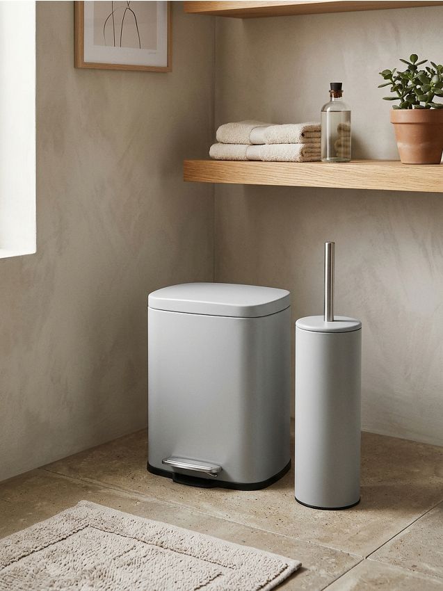 Sinsay - Set coș de gunoi și perie de toaletă - gri deschis