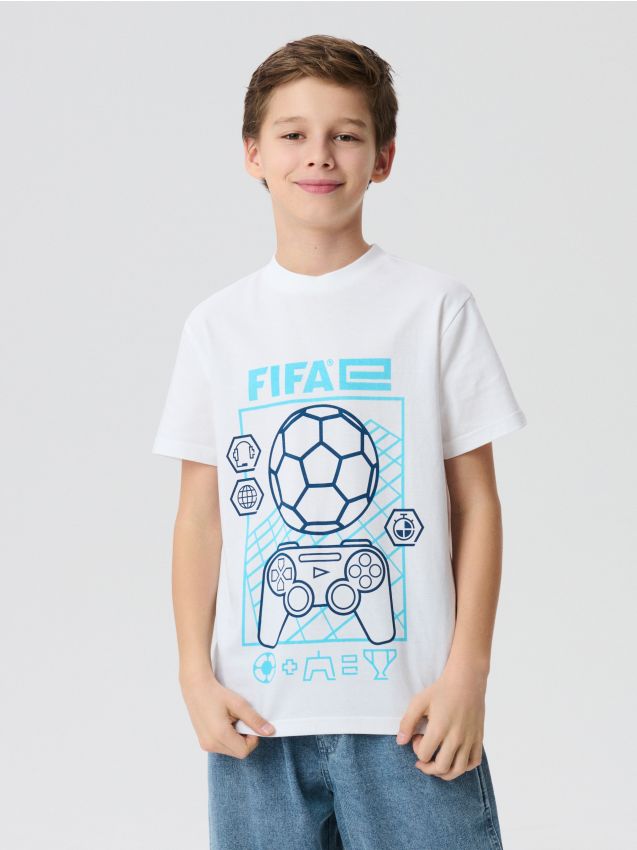 Sinsay - Bawełniana koszulka z krótkim rękawem FIFA - biały