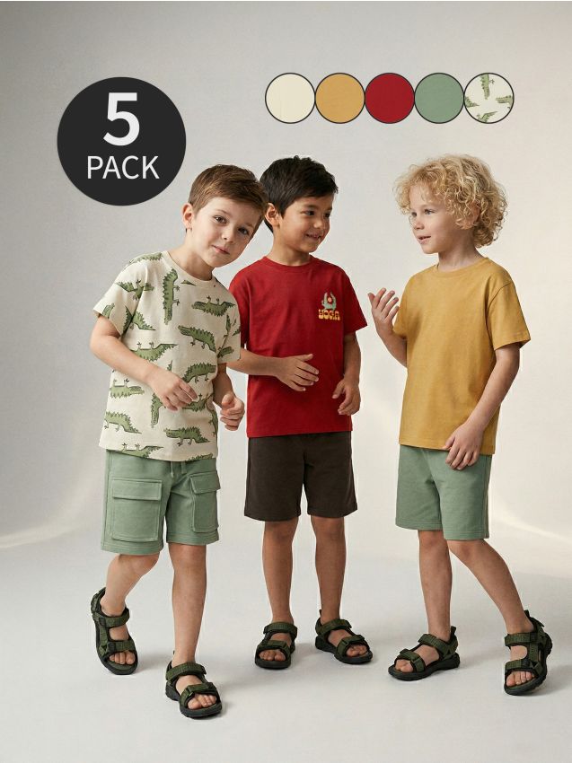 Sinsay - Tricou din bumbac cu imprimeu 5 pack - crem