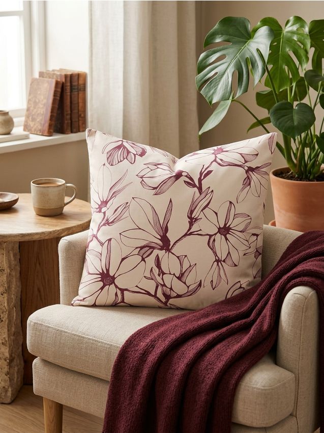 Sinsay - Față de pernă cu model floral - crem