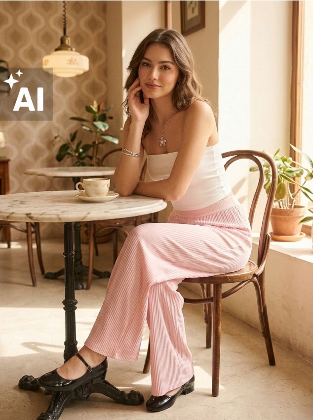 Sinsay - Pantaloni wide leg striați cu talie elastică - roz-pastel