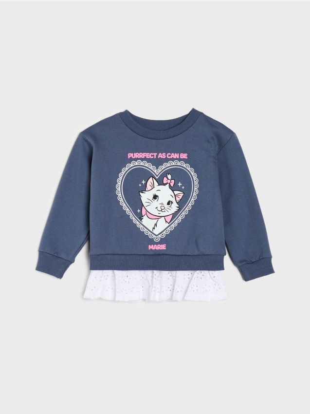 Sinsay - Bluză crewneck din bumbac cu volan decorativ Marie - mid blue