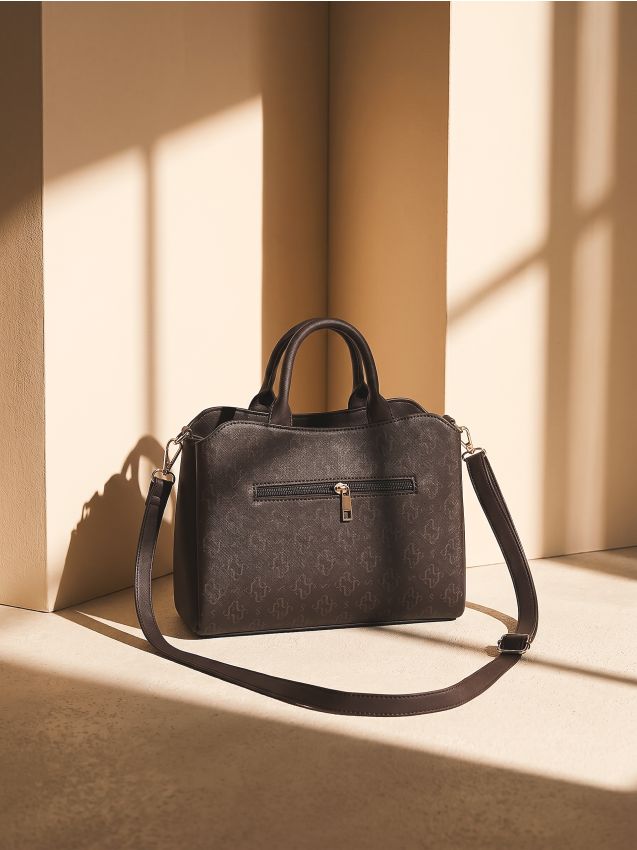 Sinsay - Geantă tote din piele ecologică cu monogramă și curea detașabilă - multicolor