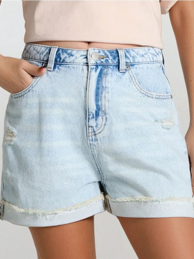 Sinsay - Szorty jeansowe mom fit - niebieski