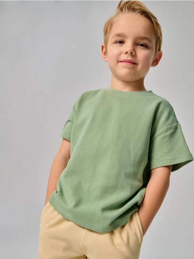 Sinsay - Tricou din tricot ottoman cu mâneci scurte - verde-prăfuit