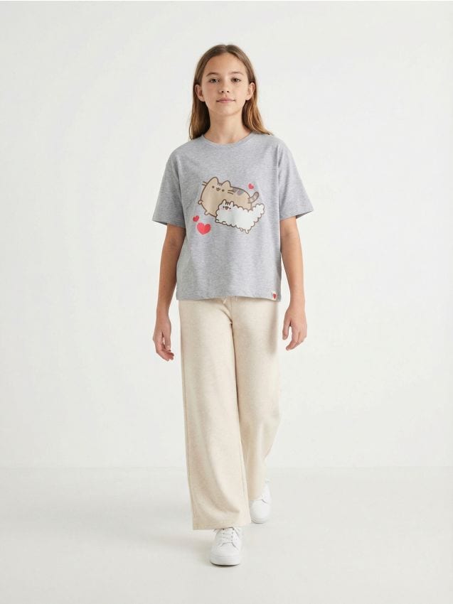 Sinsay - Tricou din bumbac cu imprimeu Pusheen the Cat - gri deschis