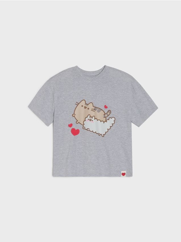 Sinsay - Bawełniana koszulka z nadrukiem Pusheen the Cat - szary