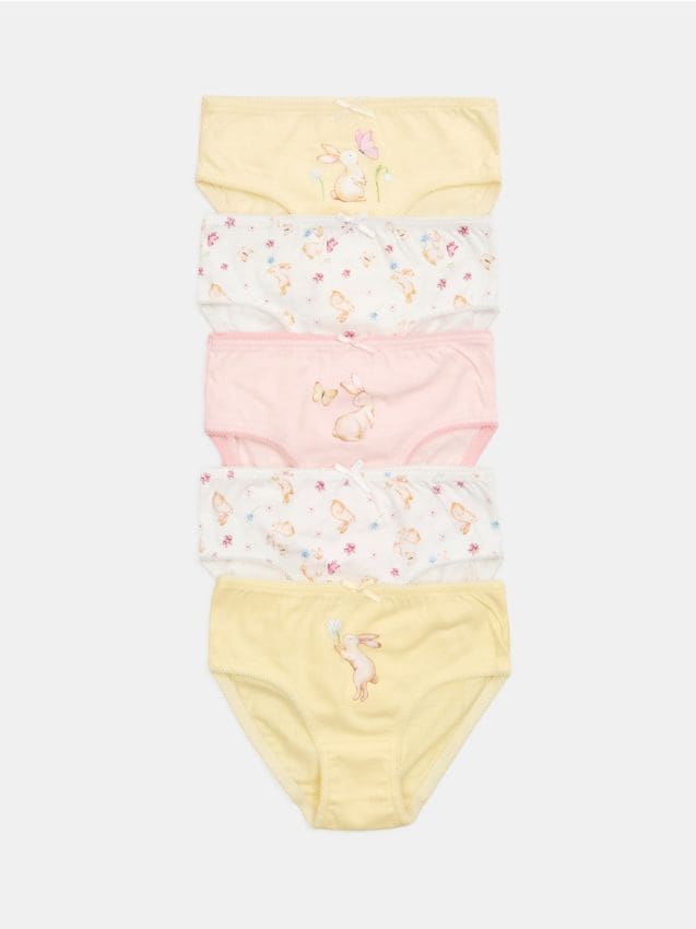 Sinsay - Bawełniane majtki z motywem zajączków 5 pack - wielobarwny