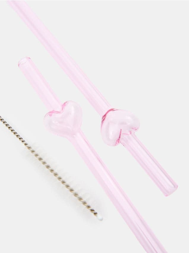 Sinsay - Sklenené slamky s čističom 3 kusy - pastelová ružová