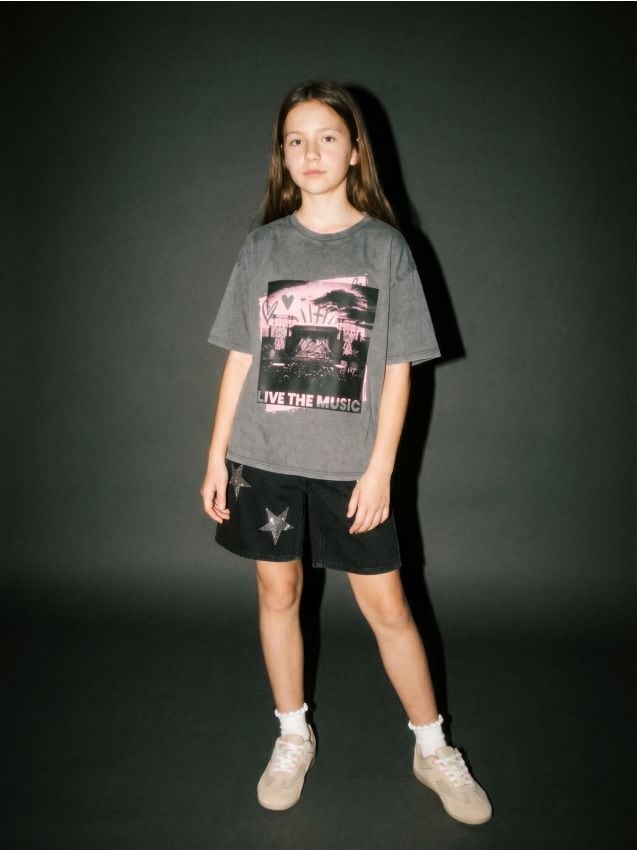 Sinsay - Tricou din bumbac cu efect de prespălare - gri-închis