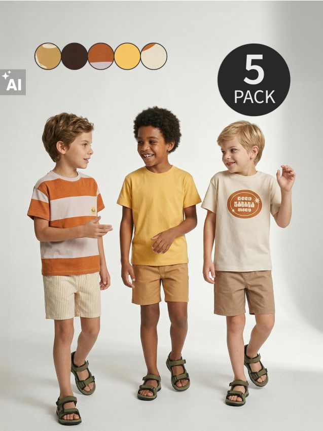 Sinsay - Tricouri din bumbac 5 pack - crem