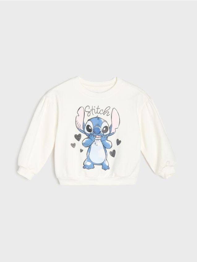Sinsay - Hanorac din bumbac crewneck cu imprimeu Stitch - crem