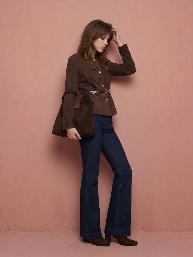 Sinsay - Sacou slim fit cu nasturi decorativi și curea - maro